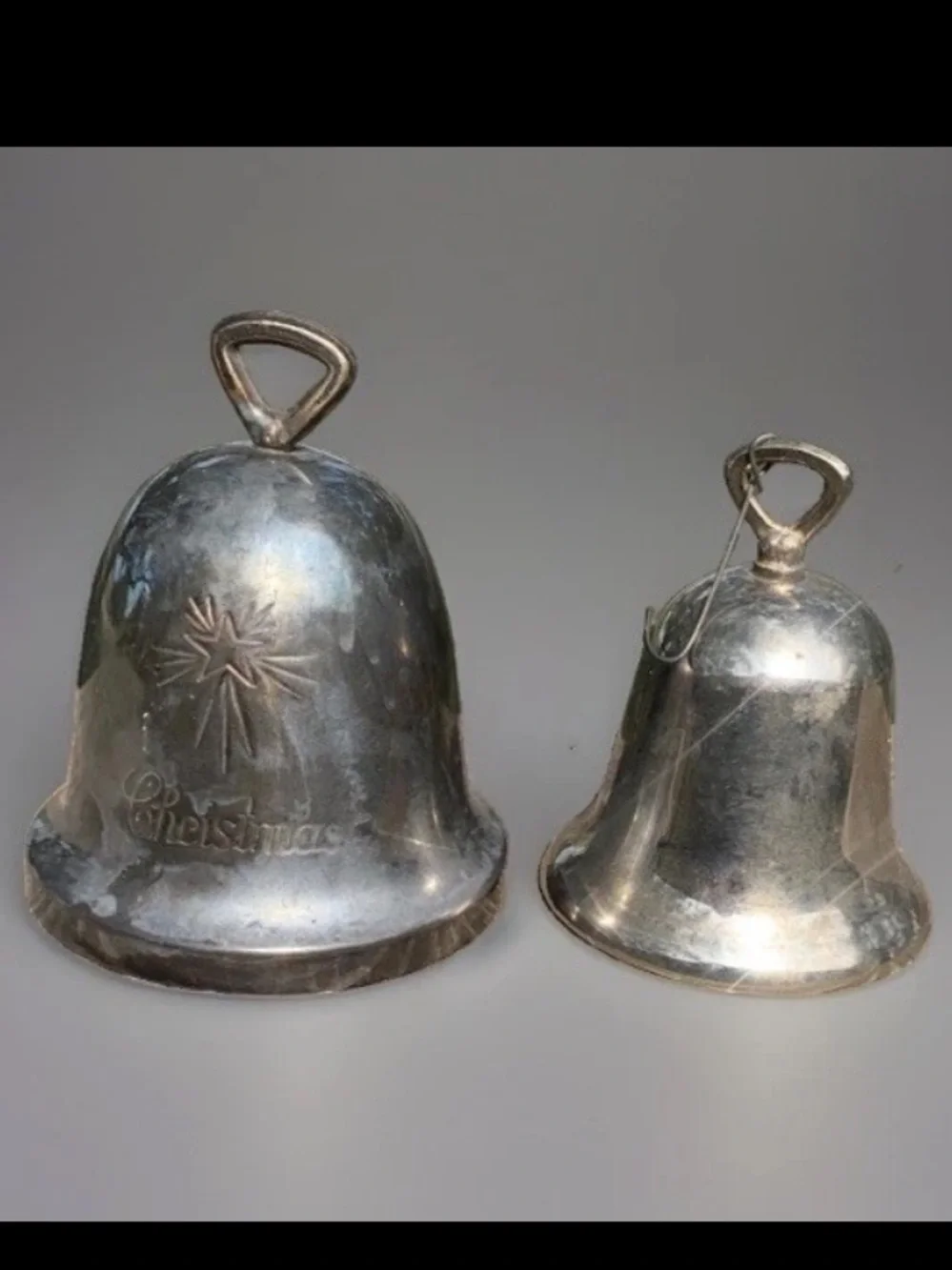 Set of 2 Vintage 1984 Reed & Barton silver plated annual holiday bell ornaments